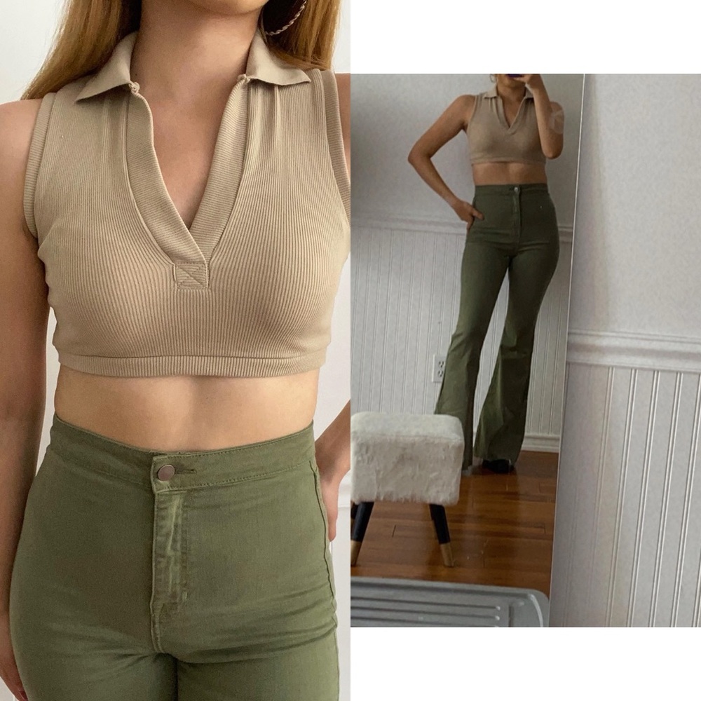 Taupe collared halter top